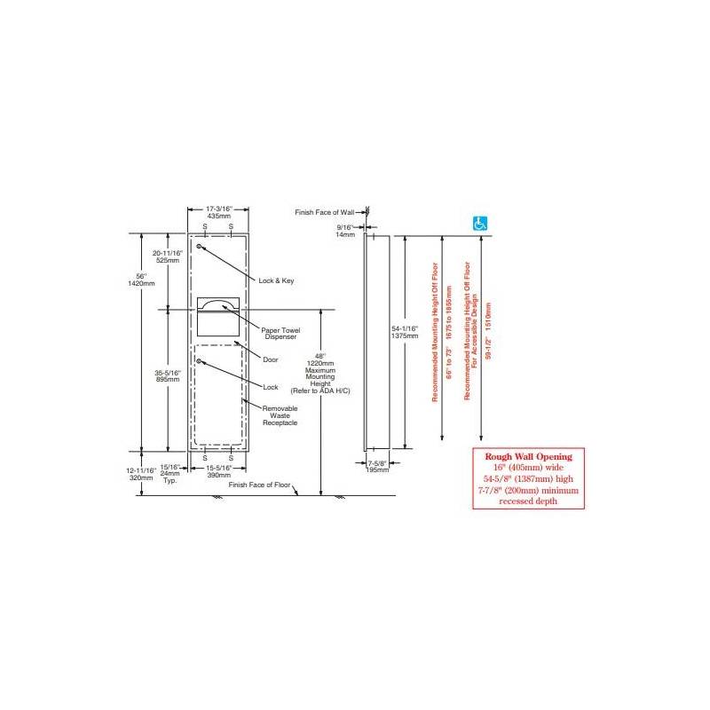 Bobrick Recessed Paper Towel Dispenser and Waste Bin