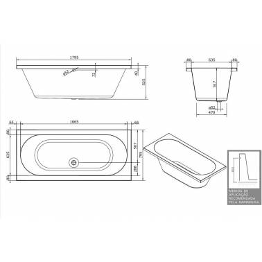 Immagine di una vasca da bagno bianca di dimensioni 180x80 Urb.y Unisan modello, dimensioni e misure