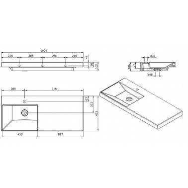 Lavabo apparent 100 cm avec trou, marque Unisan , mesures ou dimensions
