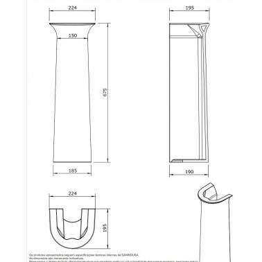 Medidas e dimensões do pedestal branco modelo Benissa marca Unisan