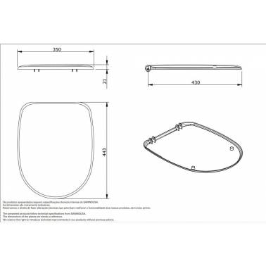 Assento e tampa de vaso sanitário termoplástico branco, modelo Benissa, marca Unisan , medidas e dimensões