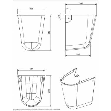 Semi piedistallo con kit di fissaggio modello Cetus sospeso Unisan misure e dimensioni