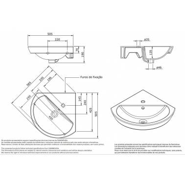 Lavabo angolare 50 cm con kit di fissaggio in colore bianco o pergamon, modello easy, marca Unisan , dimensioni