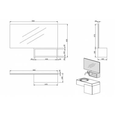 Espejo para baño de 94 con estante modelo Flow marca Unisan medidas o dimensiones