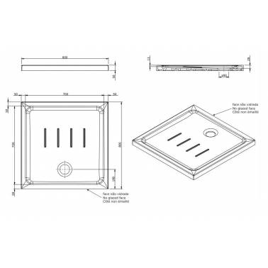 Receveur de douche extra plat 80x80mm modèle Waterline, marque Unisan , mesures et dimensions