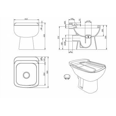 Aterro sanitário marca Unisan com tampão de união, grelha de porcelana, dreno e fixação, medidas e dimensões