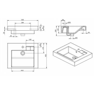 Lavatório de semi-encastrar branco modelo Linha 55 marca Unisan medidas dimensões