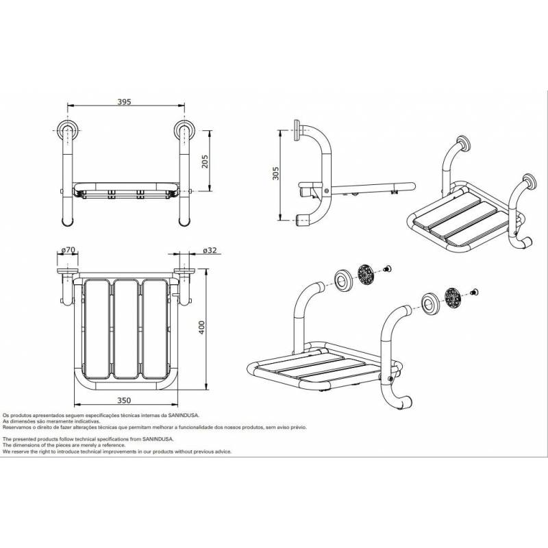Folding shower seat with wall fixing model Wccare brand Unisan