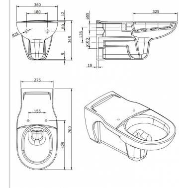 Sanita suspensa PMR especial para deficientes de 60 anos, modelo Benissa, marca Unisan , medidas e dimensões