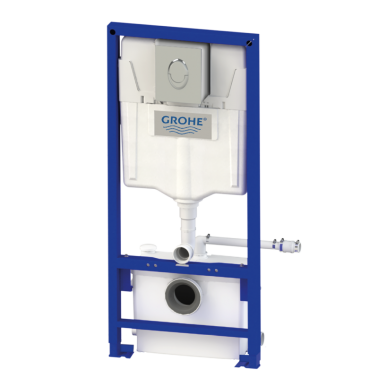 Grohe frame with cistern and pump-type grinder for a complete bathroom including SANIWALL PRO UP white glass panels