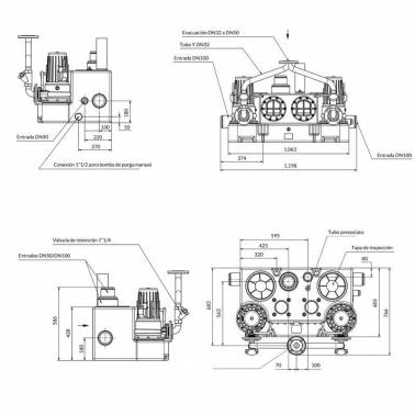 Equipamento de bombeamento geral com duas bombas trituradoras trifásicas SANICUBIC 2 GR SE71.3 T medidas ou dimensões