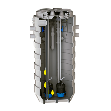 Pumping station with 1300L tank and two submersible pumps model SANIFOS 1300 MONOPHASE CRUSHER brand SFA
