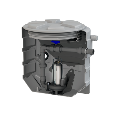 Rainwater pumping station with tank and SANIFOS 610 SLD monophase 2 pumps bichannel submersible pumps SFA brand