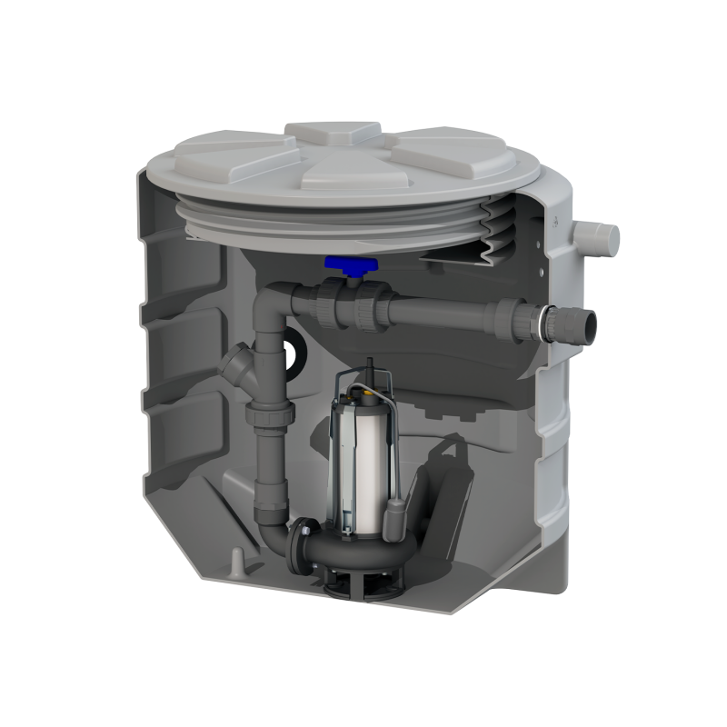 Station de pompage des eaux pluviales avec citerne et pompes submersibles bicanaux SANIFOS 610 SLD TRIPHASÉES 2 POMPES, marque S