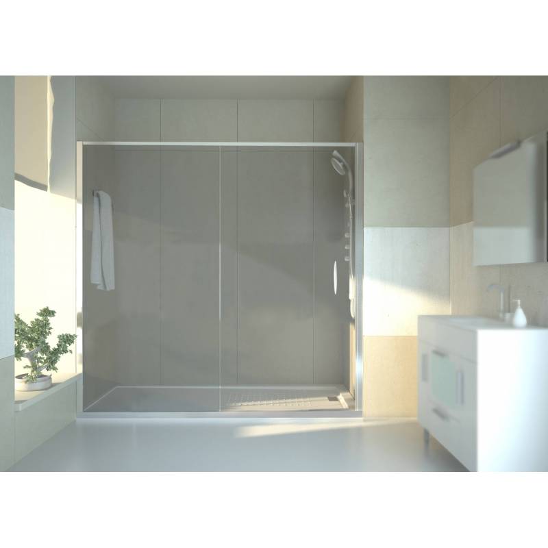 Mampara de ducha fija con puerta corredera de 120x185cm Komercia