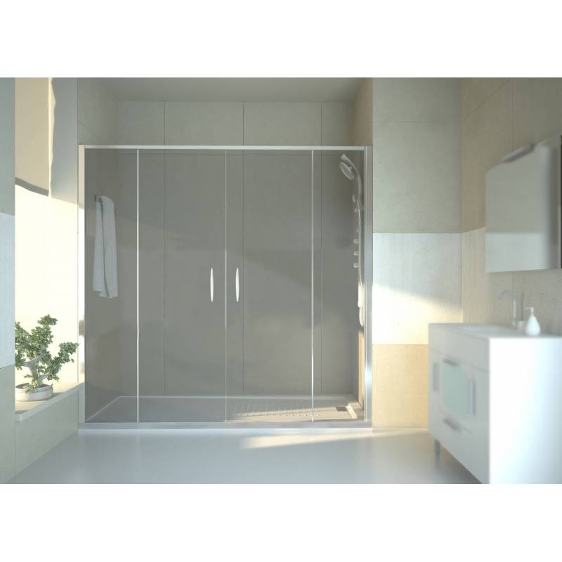 Paroi de douche avec deux panneaux fixes et deux portes coulissantes de 180 cm Komercia