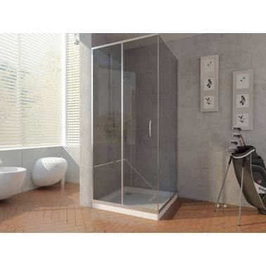 Mampara de ducha fijo con puerta corredera más lateral fijo de 70x100cm Komercia