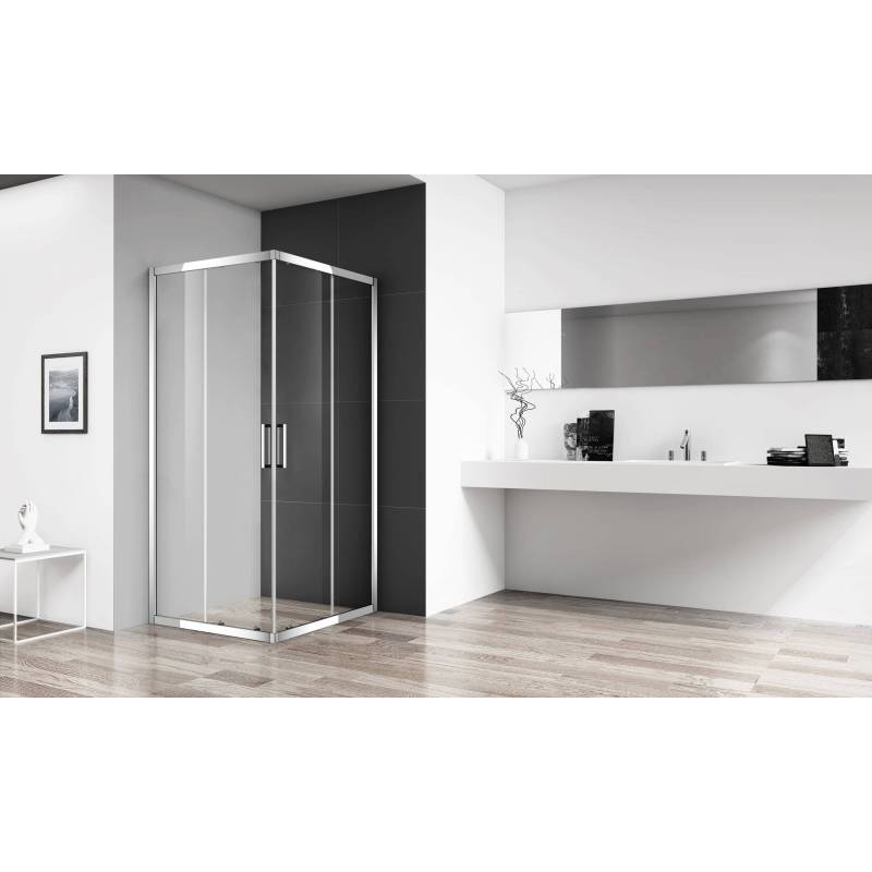 Paroi de douche avec double porte coulissante, ouverture d'angle, 70x130cm Komercia