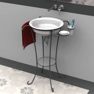 Estructura de pie para lavabo con toallero negro modelo Neoclássica Valadares