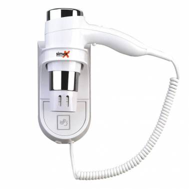 Secador de cabelo de parede branco com inserções cromadas 1600 W SIMEX