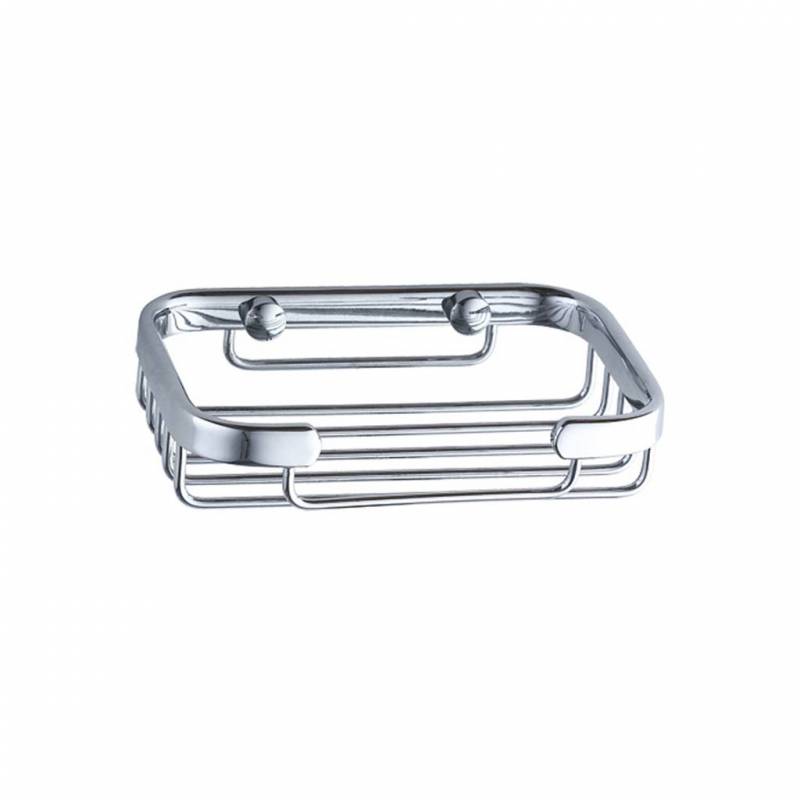 Rectangular soap dish in bright chrome-plated brass, 131 mm SIMEX