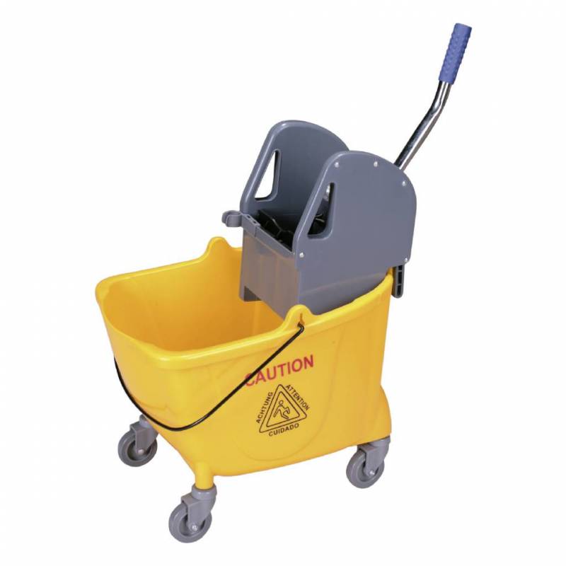 Cubo de prensa fabricado en plástico de alta resistencia de color amarillo SIMEX