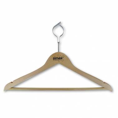 Percha fabricada en madera natural con aro de seguridad y barra antideslizante