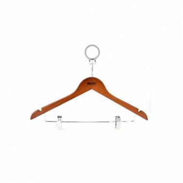 Cintre en bois de noyer avec anneau et clips SIMEX