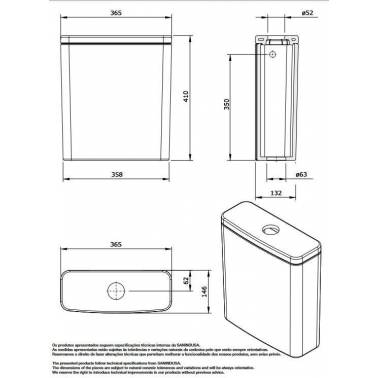 Cisterna baja alimentación superior con mecanismo para inodoro BTW modelo Winner Confort marca Unisan medidas y dimensiones