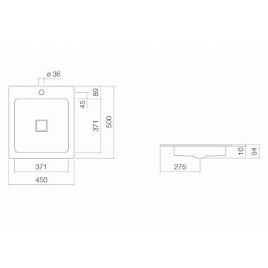 Rechteckiges Waschbecken für eingebaute Arbeitsplatte aus verglastem Stahl Modell EB.Q450H Marke ALAPE Maße oder Abmessungen
