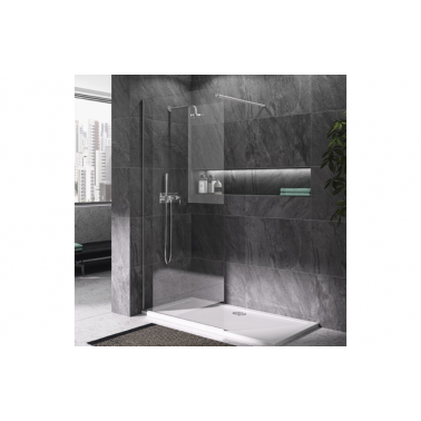 Mampara de ducha de vidrio templado de 8 mm. instalación lateral y fijación a pared modelo Screen marca Unisan