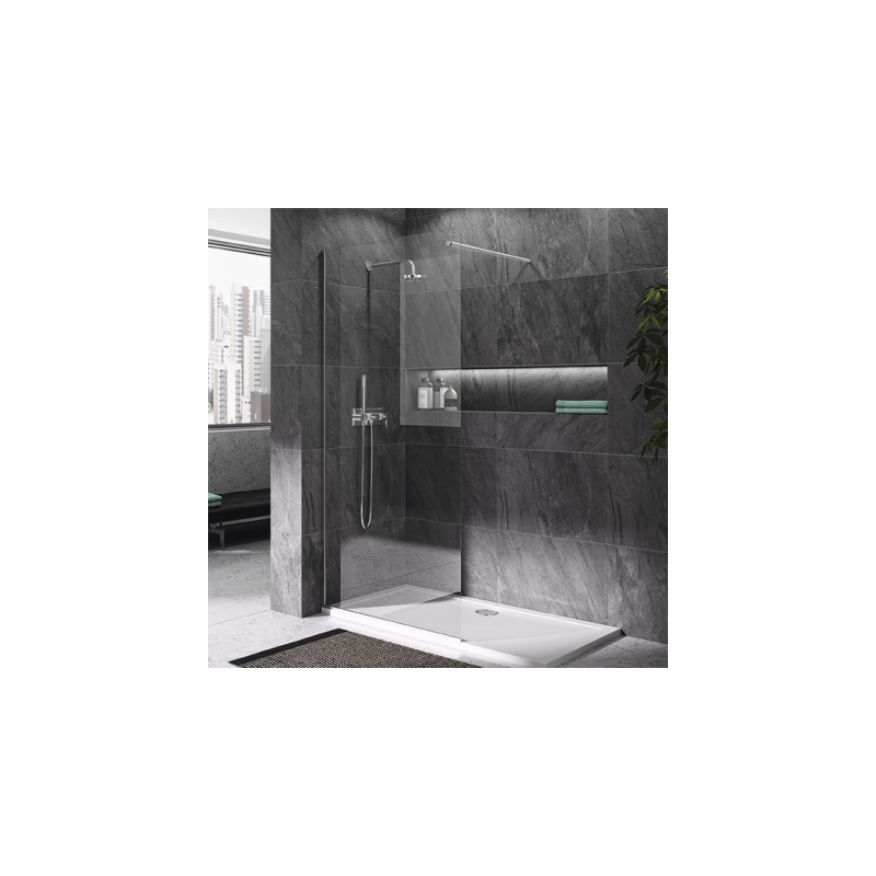 Mampara de ducha de vidrio templado de 8 mm. instalación lateral y fijación a pared modelo Screen marca Unisan