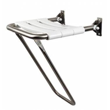 Klappsitz aus Edelstahl AISI304 mit satiniertem Finish und Sitzfläche aus ABS-Lamellen.