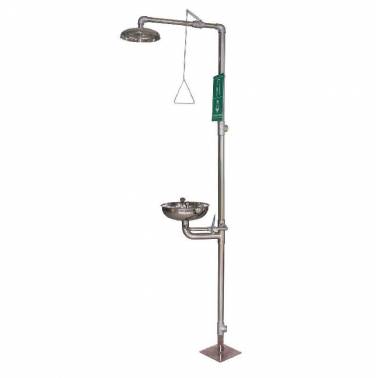 Emergency shower with double control and pedestal sprayer in stainless steel SIMEX