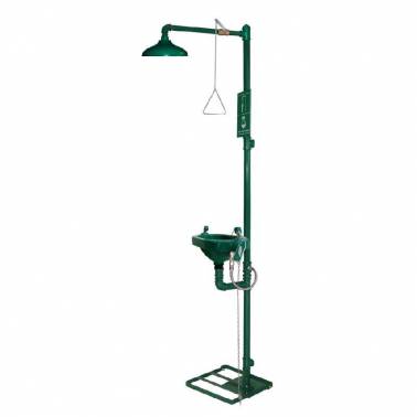 Chuveiro de emergência/lava-olhos com triplo comando e pedestal de pulverização em ABS SIMEX Referência 12027