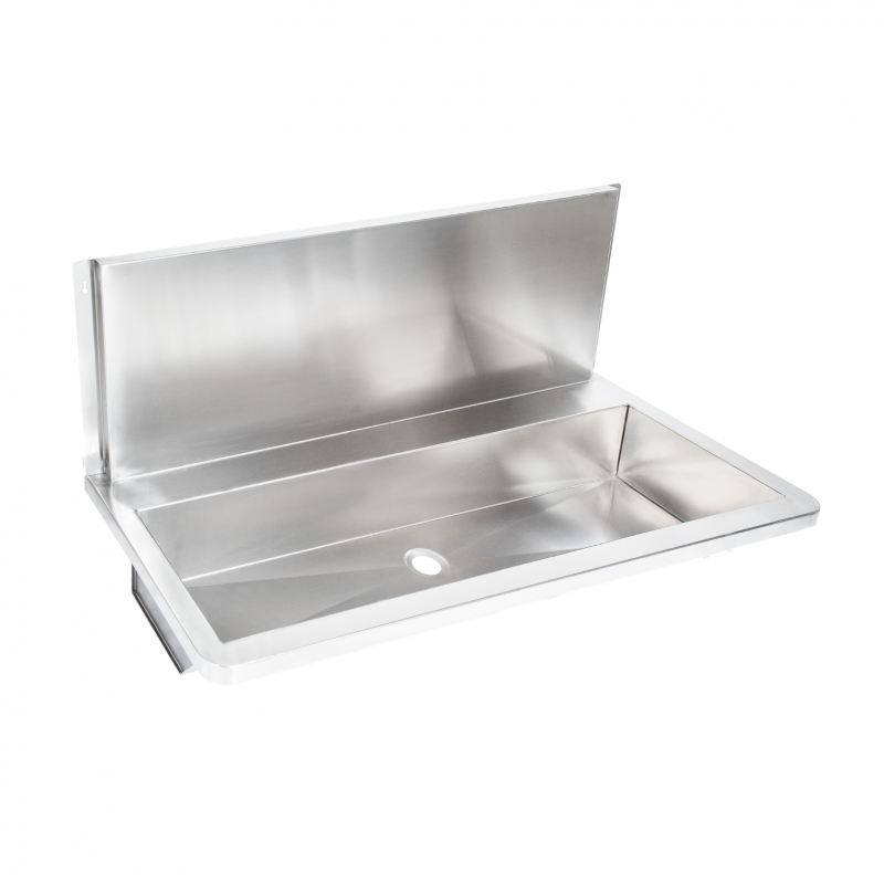 Lavatório coletivo com backsplash em aço inox acetinado 1800 mm SIMEX