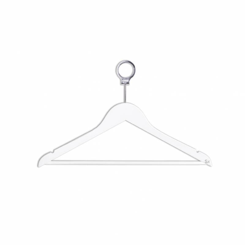 Percha de madera haya blanca con aro de seguridad marca Simex