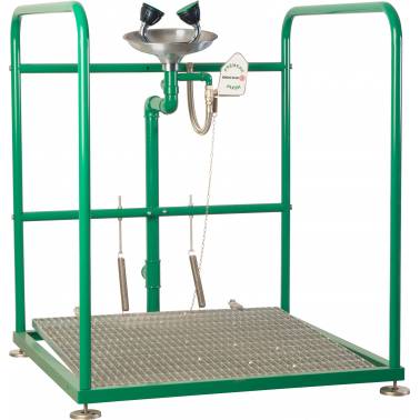Emergency eyewash platform with Bocchi stainless steel collector