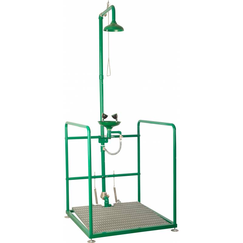 Plataforma con ducha y lavaojos con rociador y recogedor de polipropileno Bocchi