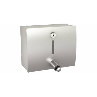 Distributeur de savon horizontal 1L avec fixation murale, finition satinée, modèle STRATOS, marque Franke KWC, référence STRX619