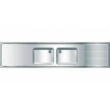 Industrial sink with two bowls and drainer on the right, 2600mm, MAXIMA model, Franke KWC brand, reference MAXS222-260