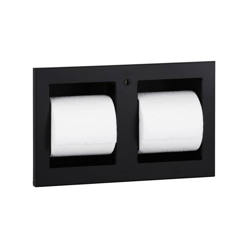 Portarrollos doble empotrado en color negro marca Bobrick