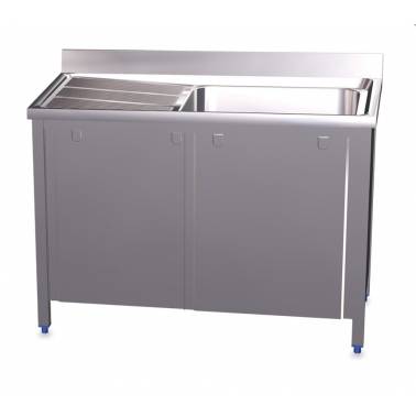 Fregadero de dos cubetas y escurridor a cada lado con puertas abatibles de 2000x600x850 mm Fricosmos