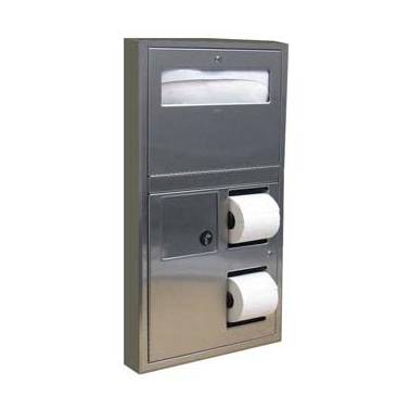 Meuble avec poubelle, porte-papier toilette double et distributeur de serviettes hygiéniques de marque Bobrick