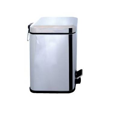 Square pedal toilet bin in glossy stainless steel