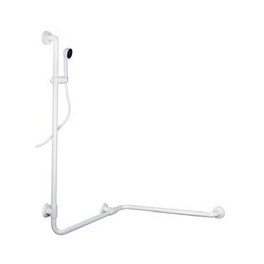 Asidero ángulo recto a una pared en acero cincado recubierto pvc y orientación izquierda con kit de ducha.