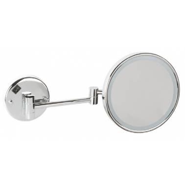 Magnifying mirror with bright chrome double-sided lighting
