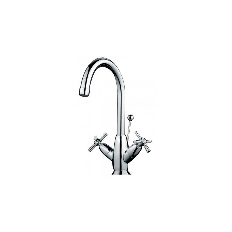Grifo mezclador bimando monobloc de lavabo modelo RIMINI con montura tradicional y válvula automática marca Unisan