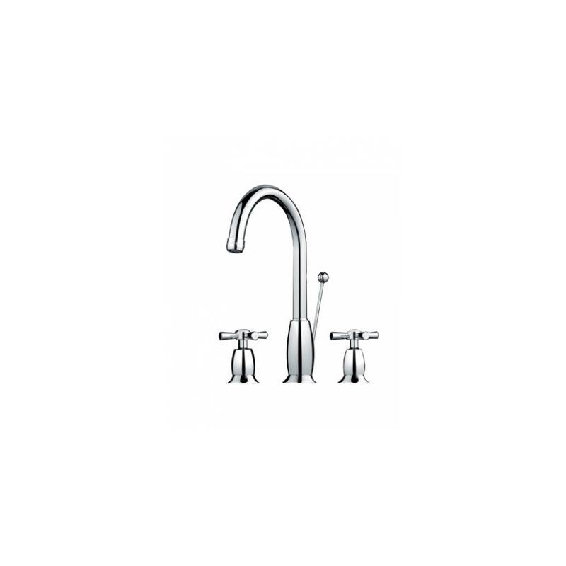 Grifo mezclador bimando monobloc de lavabo modelo RIMINI a pared, 3 orificios montura tradicional marca Unisan
