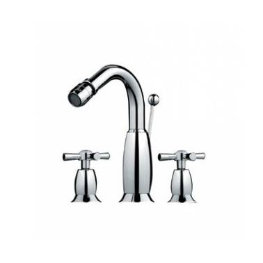 Grifo monobloc bimando mezclador de lavabo o bidé modelo RIMINI sobre encimera con 3 orificios montura cerámica marca Unisan